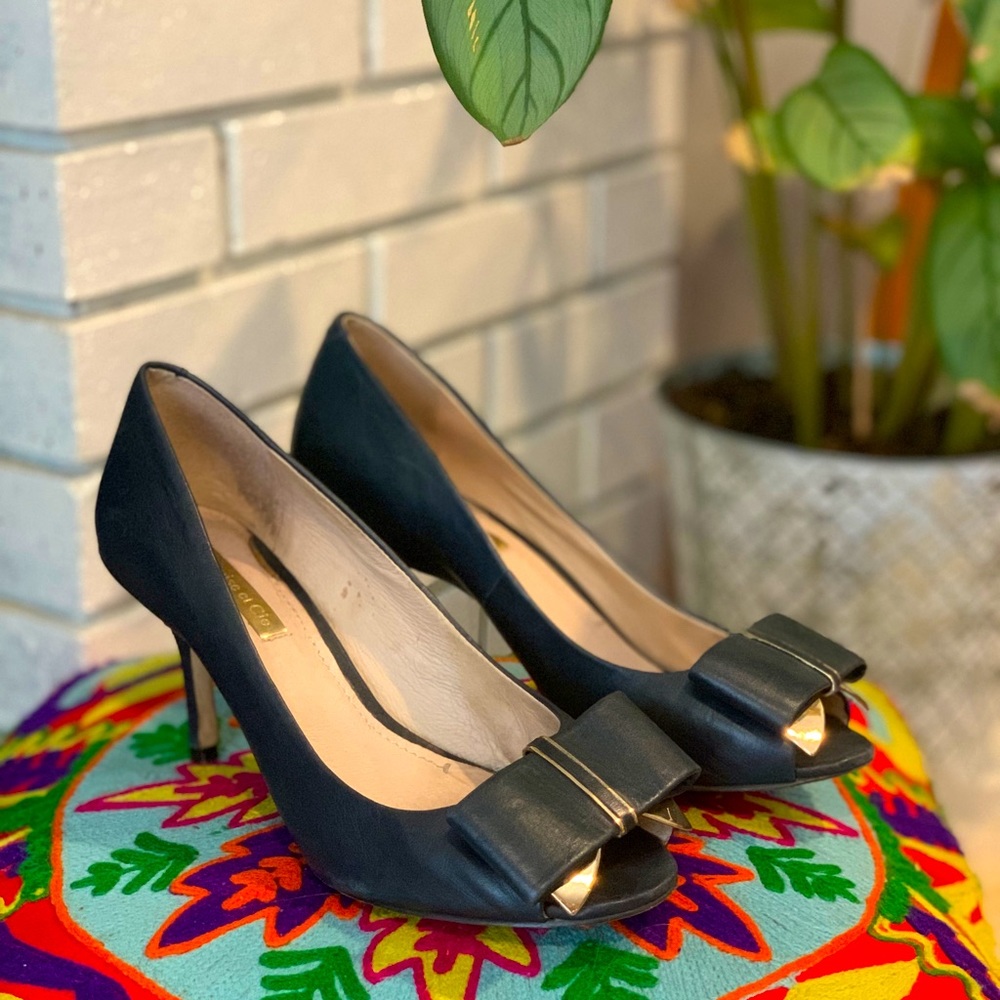 Leather Kitten Heel Peep Toe